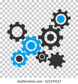Gears Mechanism icon. Vector pictogram style is a flat bicolor symbol, blue and gray colors, chess transparent background. Designed for software and web interface toolbars and menus.