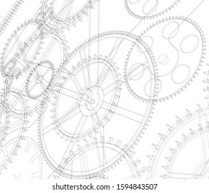 gears mechanism linear vector 3d illustration