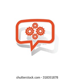 Gears message sticker, orange chat bubble with image inside, on white background