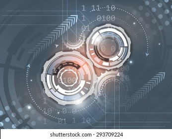 Gears on abstract vector blue background with number scheme and arrows