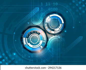 Gears on abstract vector blue background with number scheme and arrows/design for your creative editing or pc desktop