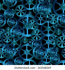 gears on a black background, seamless pattern vector illustration