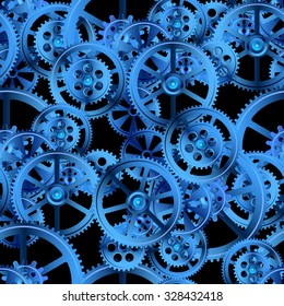gears on a black background, seamless pattern vector illustration 