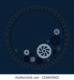Gears on the Blue Denim Texture Background, EPS 10