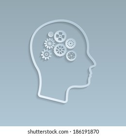 Gears on brain, vector illustration