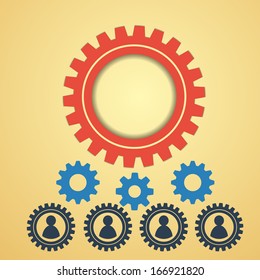 gears on a creative background, human resources concept with man siluets