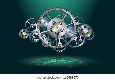 gears on a dark green background, vector illustration