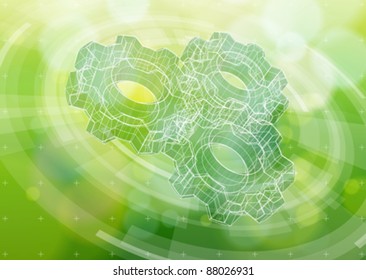 Gears on a green radial technology background