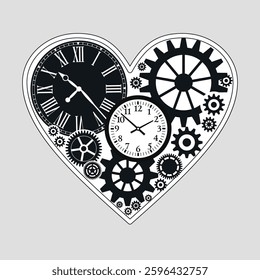 gears on a grey background mechanisms clock in forrn heart