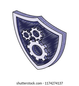 Gears on shield isometric scribble