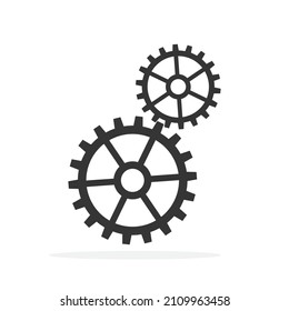 Engranajes en un fondo blanco. Icono del vector de engranajes. Engranajes negros en estilo plano