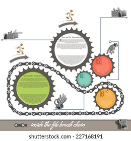 Gears on a white background icon business presentation, to a file brush bicycle chain