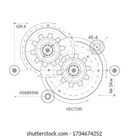 Gears on a white background .Technical drawing of gears .Rotating mechanism of round parts . Vector illustration.