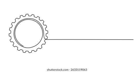Gears one line drawing. One continuous line illustration of gears wheels. Two moving cog gear. Vector illustration, Gear Continuous Line Icon, Gears in one continuous line drawing. Continuous single.