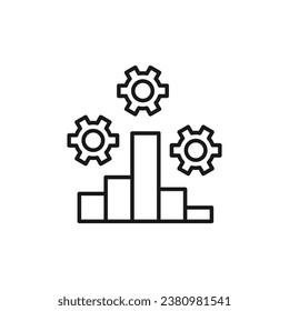 Gears over Progress Bar Isolated Line Icon. Perfect for web sites, apps, UI, internet, shops, stores. Simple image drawn with black thin line