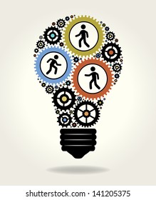 Gears and people icons form the shape of light bulbs. concept of effective teamwork. The file is saved in the version AI10 EPS. This image contains transparency.