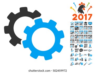 Gears pictograph with bonus 2017 new year pictograms. Vector illustration style is flat iconic symbols,modern colors, rounded edges.