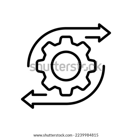 Gears with Pie arrow line icon. Control panel, restart, scroll, book, instruction, website, tune, install, adjust, configuration file. Technology concept. Vector line icon on white background