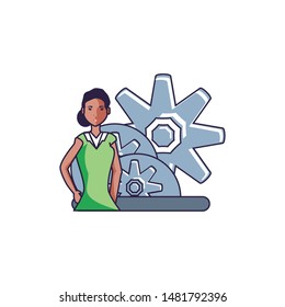 gears pinions machines with young woman