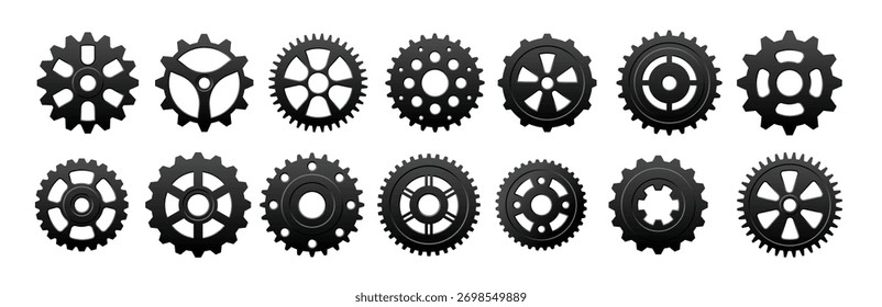 Gears and  pinions silhouettes set for technology, engineering and industrial design