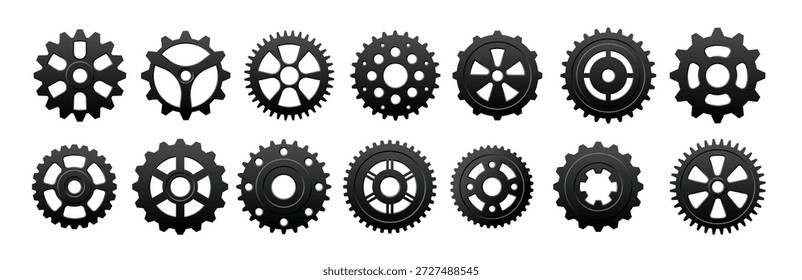 Gears and  pinions silhouettes set for technology, engineering and industrial design