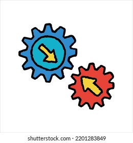 Gears planning hand-drawn icon vector graphic illustration