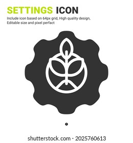 Gears And Plant Icon Vector With Glyph Style Isolated On White Background. Vector Illustration Setting Sign Symbol Icon Concept For Digital Farming, Logo, Business, Agriculture, Apps And All Project