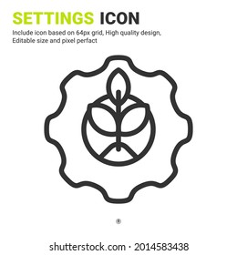 Gears and plant icon vector with outline style isolated on white background. Vector illustration setting sign symbol icon concept for digital farming, logo, business, agriculture, apps and all project