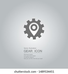 Gears and positioning symbols. The background is a gray gradient.
