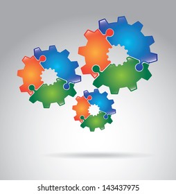 gears puzzle over gray background vector illustration