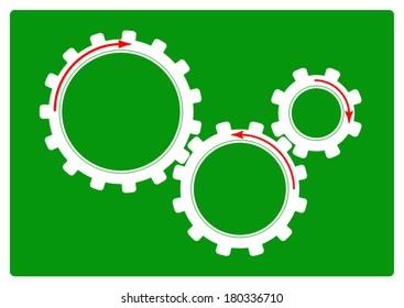 Gears with red arrows inside on a green background