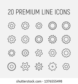 Gears related vector icon set. Well-crafted sign in thin line style with editable stroke. Vector symbols isolated on a white background. Simple pictograms