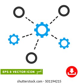 Gears Relations EPS vector pictogram. Illustration style is flat iconic bicolor blue and gray symbol on white background.