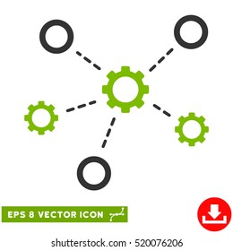 Gears Relations EPS vector pictogram. Illustration style is flat iconic bicolor eco green and gray symbol on white background.