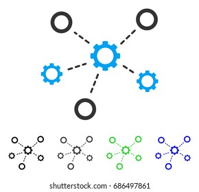 Gears Relations flat vector pictogram. Colored gears relations gray, black, blue, green pictogram variants. Flat icon style for web design.