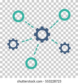 Gears Relations icon. Vector pictograph style is a flat bicolor symbol, cobalt and cyan colors, chess transparent background. Designed for software and web interface toolbars and menus.