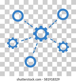 Gears Relations vector pictogram. Illustration style is a flat iconic cobalt symbol on a transparent background.