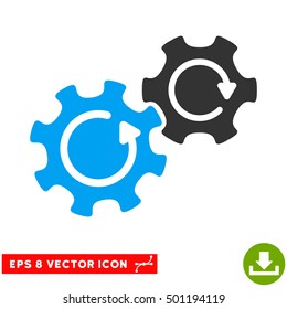 Gears Rotation EPS vector pictograph. Illustration style is flat iconic bicolor blue and gray symbol on white background.