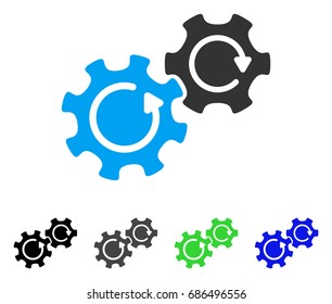 Gears Rotation flat vector illustration. Colored gears rotation gray, black, blue, green pictogram versions. Flat icon style for graphic design.