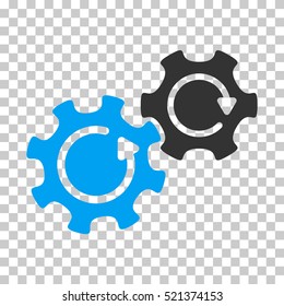 Gears Rotation icon. Vector pictogram style is a flat bicolor symbol, blue and gray colors, chess transparent background. Designed for software and web interface toolbars and menus.