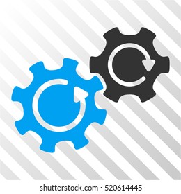 Gears Rotation vector icon. Illustration style is flat iconic bicolor blue and gray symbol on a hatch transparent background.
