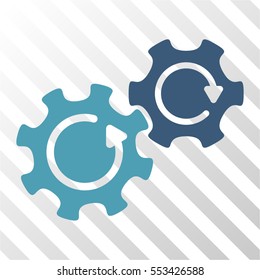 Gears Rotation vector icon. Illustration style is flat iconic bicolor cyan and blue symbol on a hatch transparent background.
