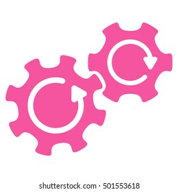 Gears Rotation vector icon. Style is flat graphic symbol, pink color, white background.