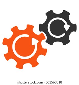 Gears Rotation vector icon. Style is flat graphic bicolor symbol, orange and gray colors, white background.
