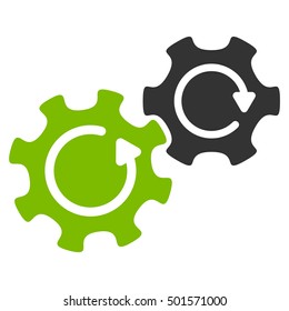 Gears Rotation vector pictogram. Style is flat graphic bicolor symbol, eco green and gray colors, white background.