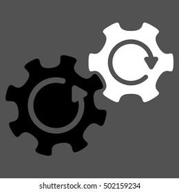 Gears Rotation vector pictograph. Style is flat graphic bicolor symbol, black and white colors, gray background.