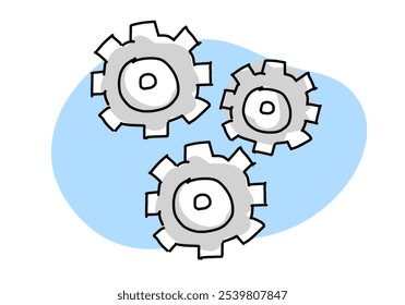Zahnräder grobe handgezeichnete Linien, Vektorgrafik