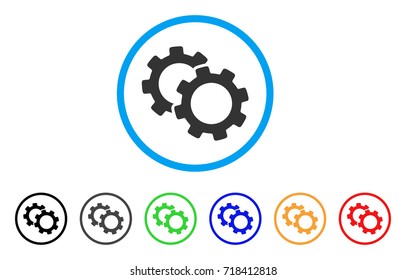 Gears rounded icon. Style is a flat gears grey symbol inside light blue circle with black, gray, green, blue, red, orange color versions. Vector designed for web and software interfaces.