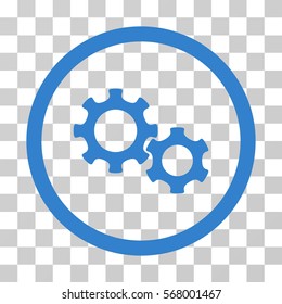 Gears rounded icon. Vector illustration style is flat iconic symbol inside a circle, cobalt color, transparent background. Designed for web and software interfaces.