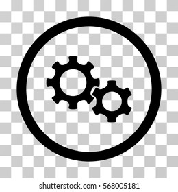 Gears rounded icon. Vector illustration style is flat iconic symbol inside a circle, black color, transparent background. Designed for web and software interfaces.
